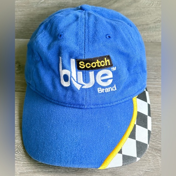 VTG SCOTCH BLUE BRAND ~ Greg Biffle #16 Blue checkerboard StrapBack NASCAR Hat - Picture 1 of 5